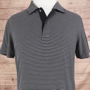 Mack Weldon Polo Shirt Mens Large Gray Black Stripe Pima Cotton Stretch Casual